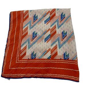 Robinson Golluber White Blue Orange Geometric Square Scarf 26" Made In Italy